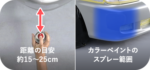 距離の目安約15〜25cm/カラーペイントのスプレー範囲