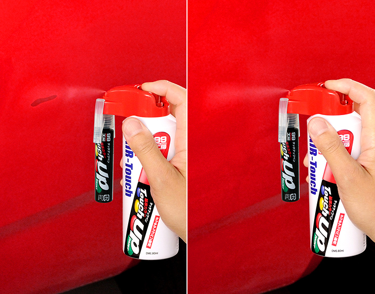 一度にペイントを厚塗りしようとすると液ダレの原因になります。数回に分けて塗り重ね、徐々にキズを隠していくのがコツです。